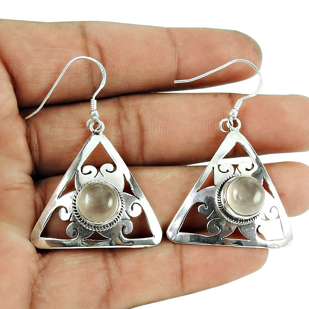 Party Wear Rose Quartz Gemstone Earrings 925 Sterling Silver Jewellery