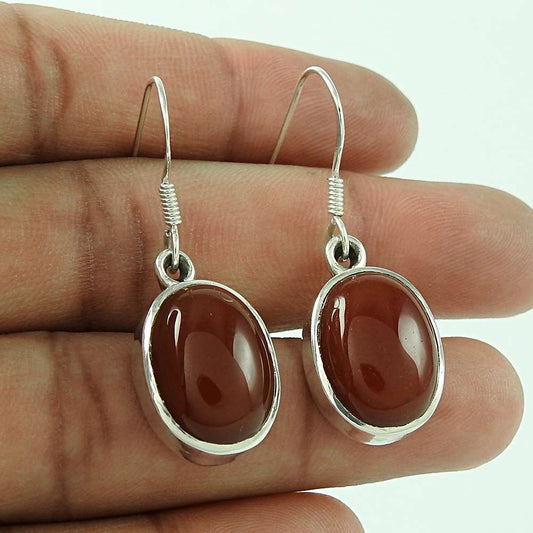 Natural Carnelian Gemstone Dangle Ethnic Earrings 925 Sterling Silver Y2