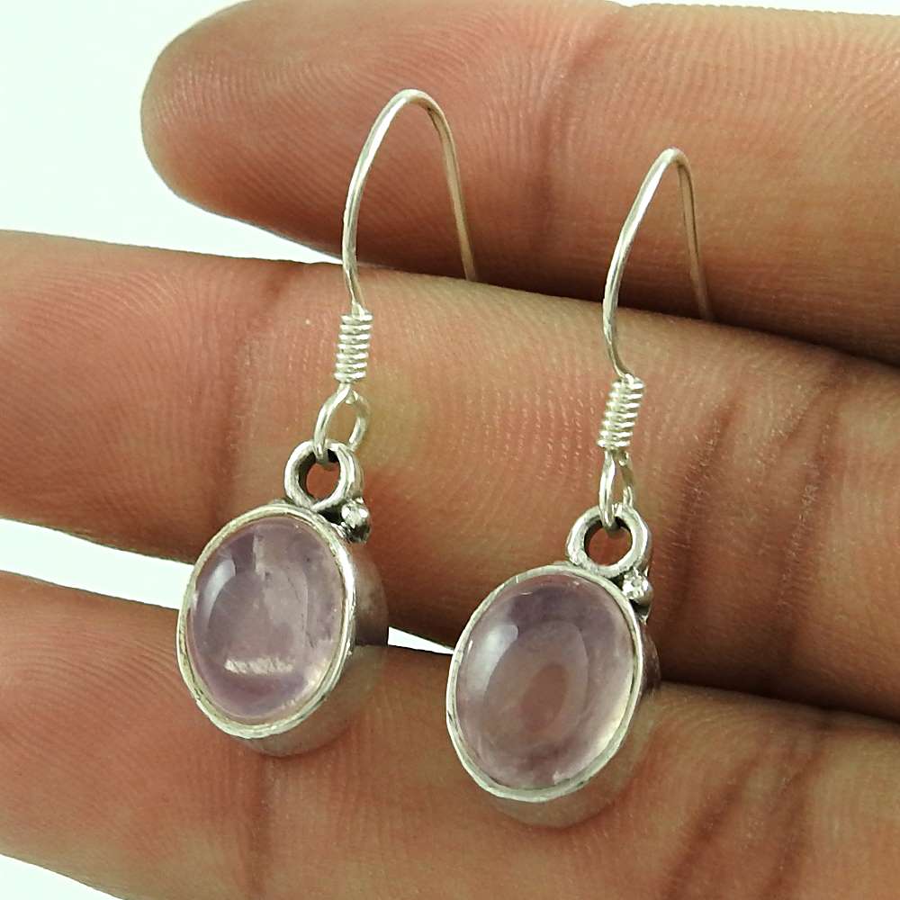 Natural Rose Quartz Gemstone Earrings 925 Sterling Silver A2