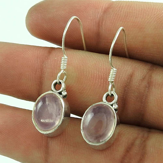 Natural Rose Quartz Gemstone Earrings 925 Sterling Silver A2