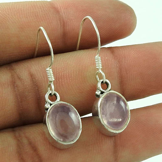 Gift For Her 925 Silver Natural Rose Quartz Dangle Boho Earrings Y11