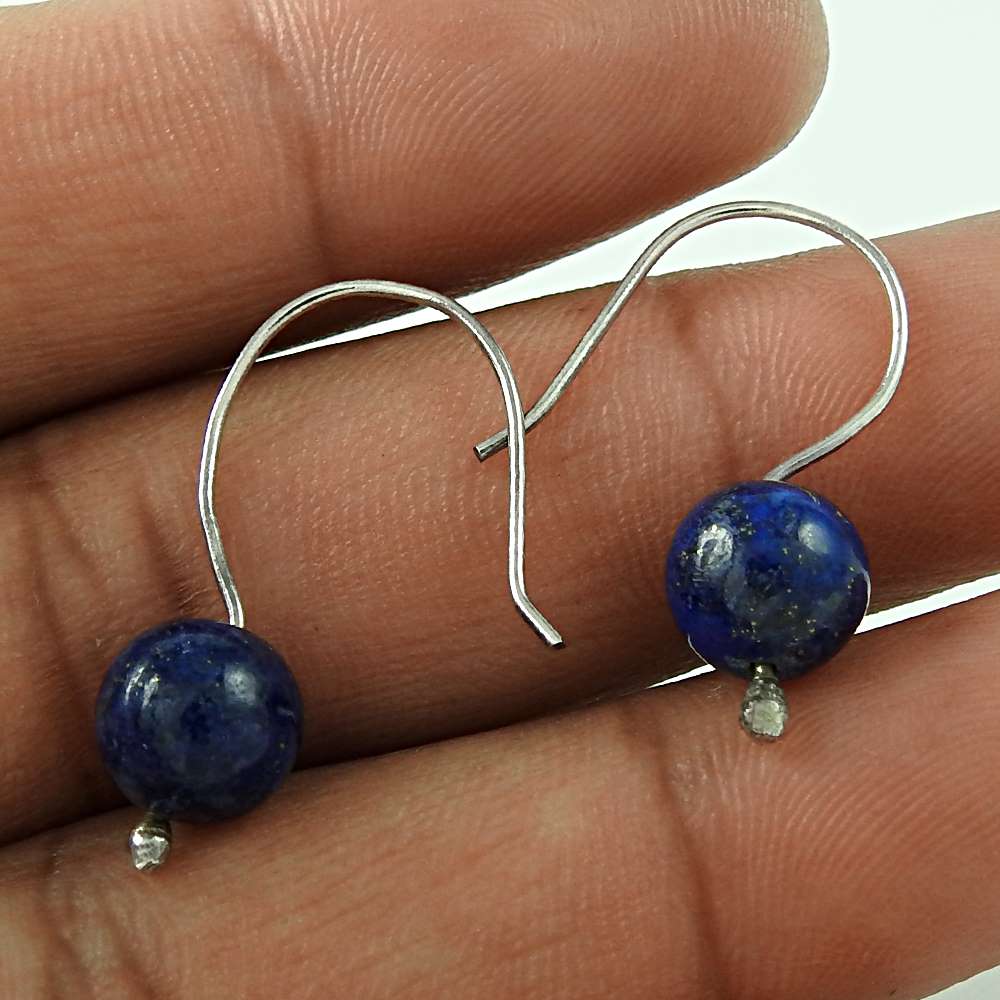Gift For Her Natural Lapis Lazuli Dangle Tribal Earrings 925 Silver H24