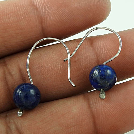 Gift For Her Natural Lapis Lazuli Dangle Tribal Earrings 925 Silver H24