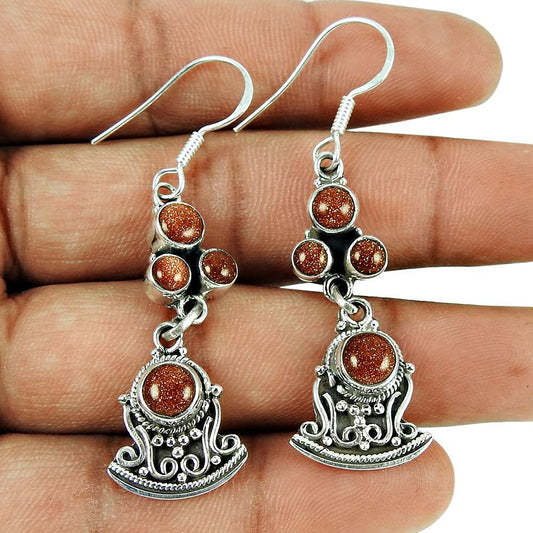 Beautiful Brown Sunstone Earrings 925 Sterling Silver Jewellery