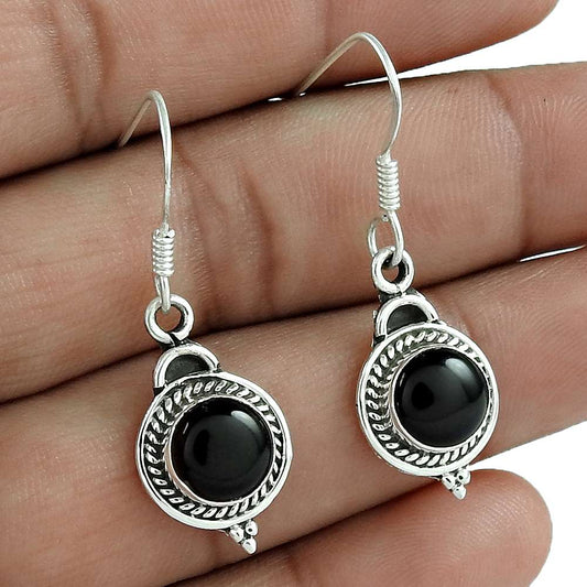 Natural Onyx Gemstone 925 Silver Dangle Vintage Earrings For Girls D4