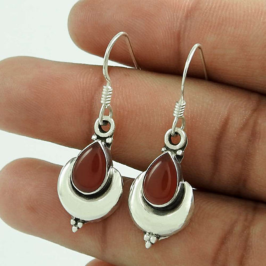 Natural Carnelian Gemstone Dangle Bohemian Earrings 925 Sterling Silver K1