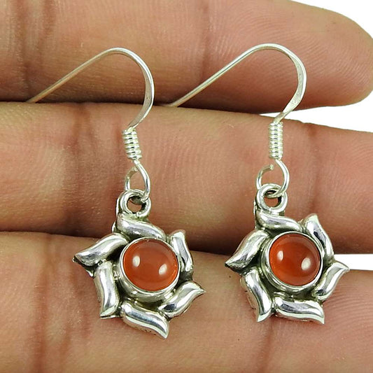 Scenic 925 Sterling Silver Carnelian Gemstone Earrings Vintage Jewellery