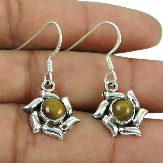 Lustrous 925 Sterling Silver Tiger Eye Gemstone Earrings Designer Jewellery