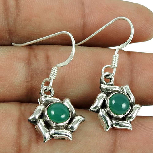 Classic 925 Sterling Silver Green Onyx Gemstone Earrings