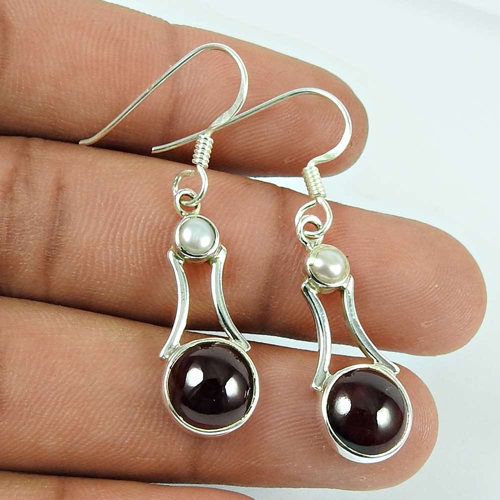 Amusable Garnet Pearl Gemstone Sterling Silver Earrings 925 Sterling Silver Jewellery