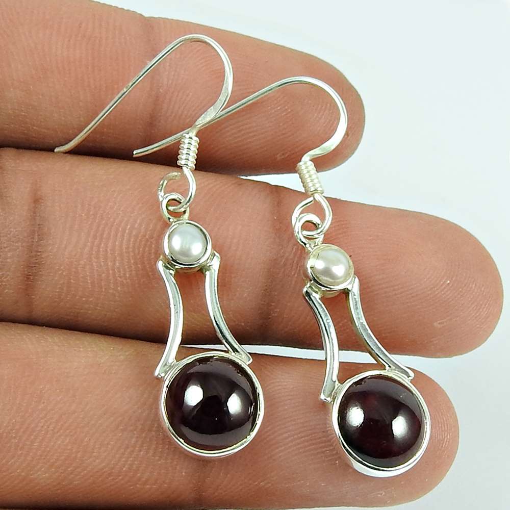 Beautiful Garnet Pearl Gemstone Sterling Silver Earrings 925 Silver Jewellery