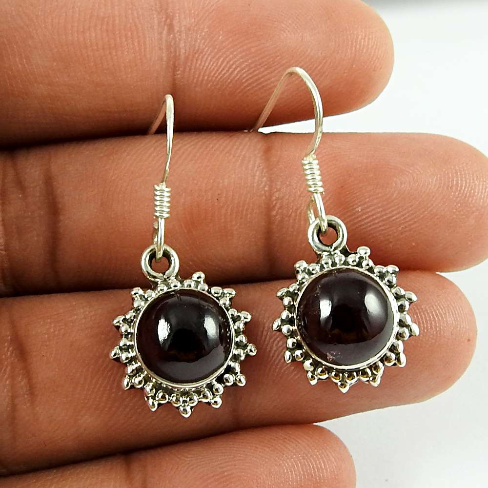 Trendy Garnet Gemstone 925 Sterling Silver Dangle Earrings Jewellery