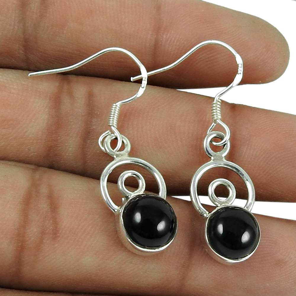 Graceful 925 Sterling Silver Black Onyx Gemstone Earrings