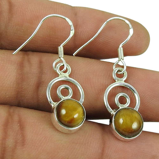 Designer 925 Sterling Silver Tiger Eye Gemstone Earrings