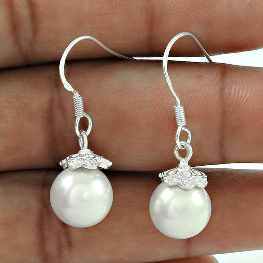 Gift For Her 925 Silver Natural Pearl Gemstone Dangle Boho Earrings X13