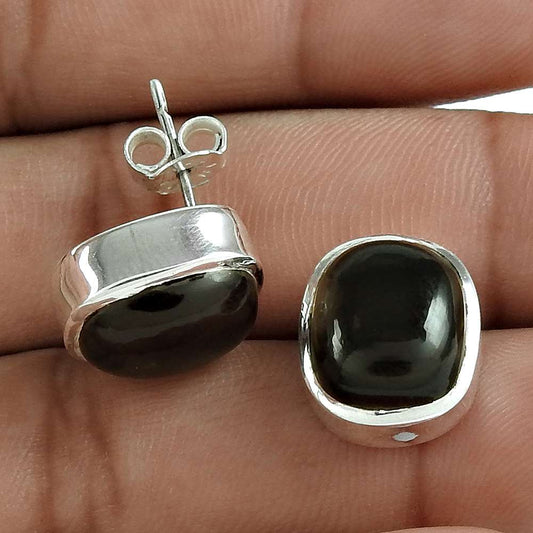 Gift For Her 925 Sterling Silver Natural Smoky Quartz Gemstone Stud Earrings T14