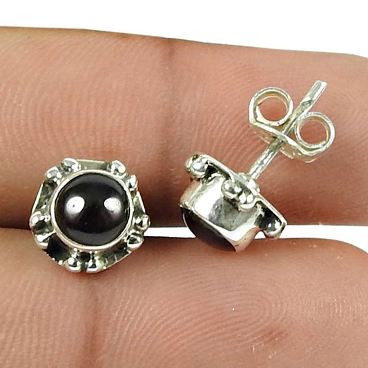 Handy Garnet Gemstone Sterling Silver Stud Earrings Indian Fashion Silver Jewellery