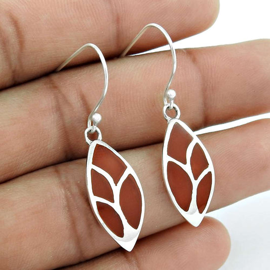 Indian Artisan Jewelry 925 Solid Sterling Silver Dangle Enamel Earrings H4