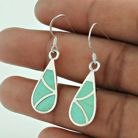 925 Sterling Silver Jewelry Rare Inlay Gemstone Earrings