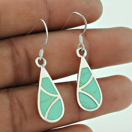 925 Sterling Silver Antique Jewelry Designer Inlay Gemstone Earrings