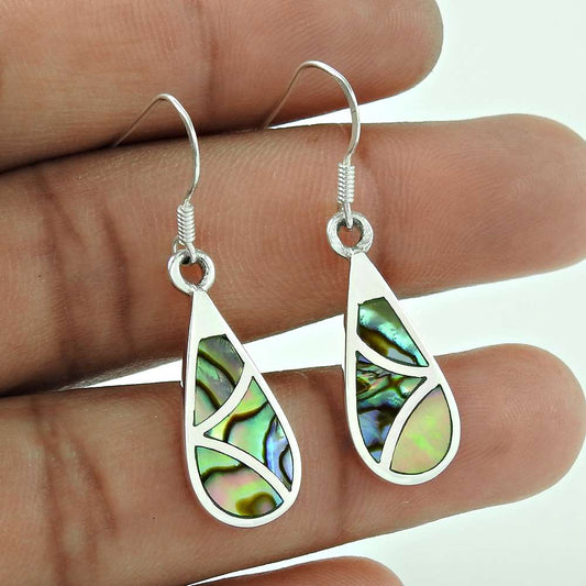 Natural Shell Gemstone Dangle Vintage blue Earrings 925 Sterling Silver Z15