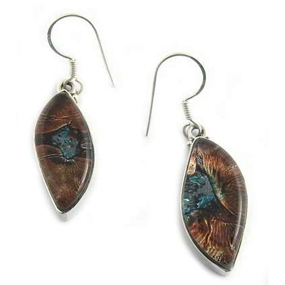 Natural Dico Glass Dangle Vintage Earrings 925 Silver For Women A16