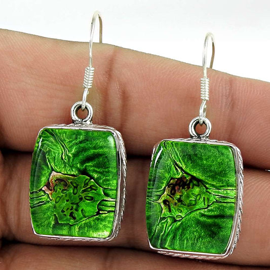Gift For Her 925 Silver Natural Dico Glass Dangle Tribal Earrings F16