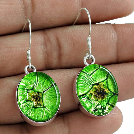 Natural Dico Glass Dangle Vintage Earrings 925 Silver For Girls G16