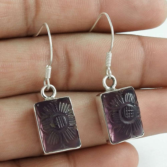 Gift For Her 925 Silver Natural Amethyst Dangle Ethnic Earrings H16