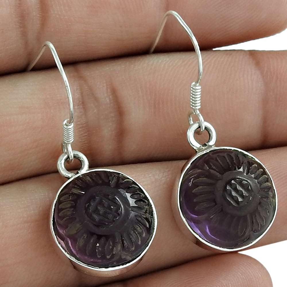 Natural Amethyst Gemstone Dangle Earrings 925 Sterling Silver For Girls D2