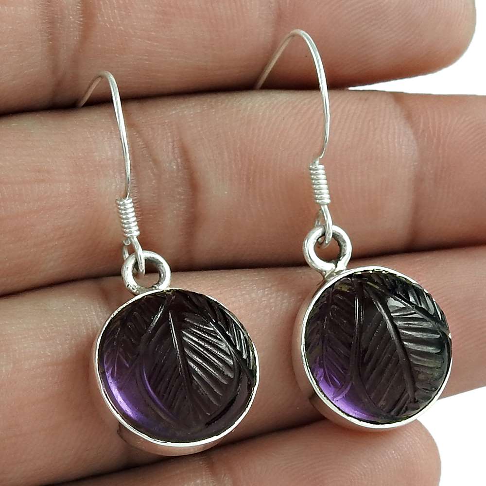 Natural Amethyst Gemstone Dangle Boho Earrings 925 Sterling Silver E2