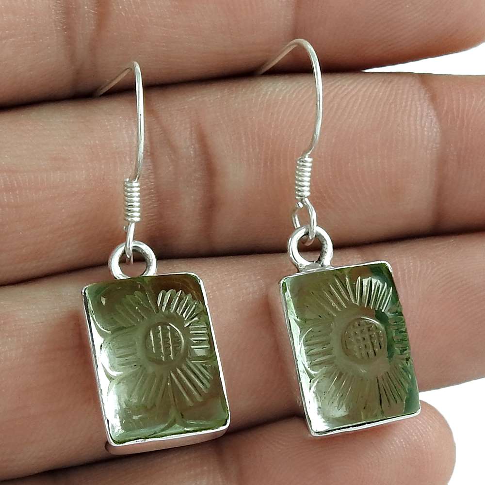 Natural Amethyst Gemstone Dangle Boho Green Earrings 925 Sterling Silver Q4