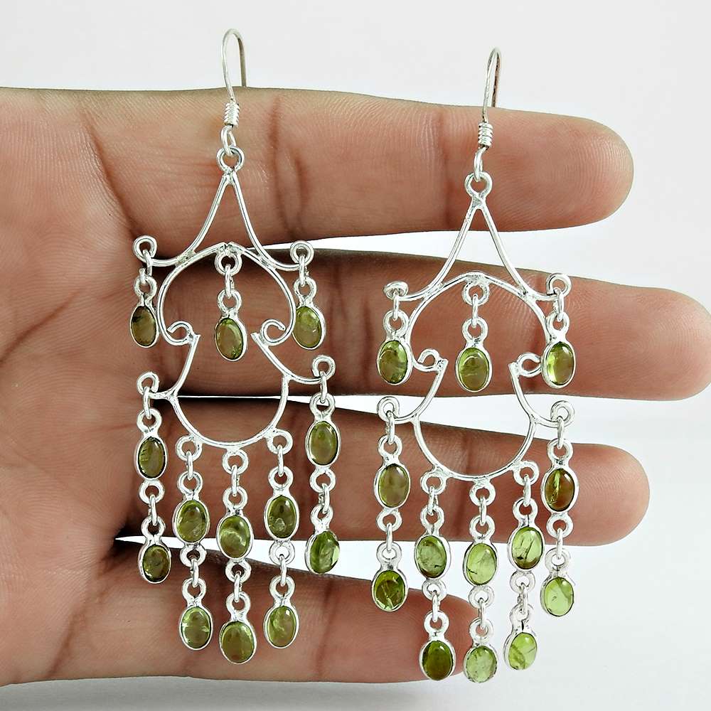 Gift For Her 925 Silver Natural Peridot Dangle Vintage Earrings Z16