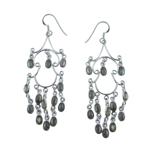 Natural Labradorite Gemstone Dangle Tribal Blue Earrings 925 Silver A17