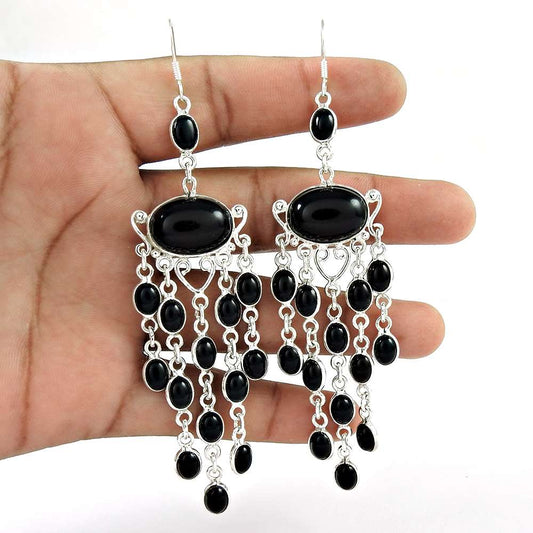 Scenic Black Onyx Gemstone Sterling Silver Earrings Jewelry Fabricant