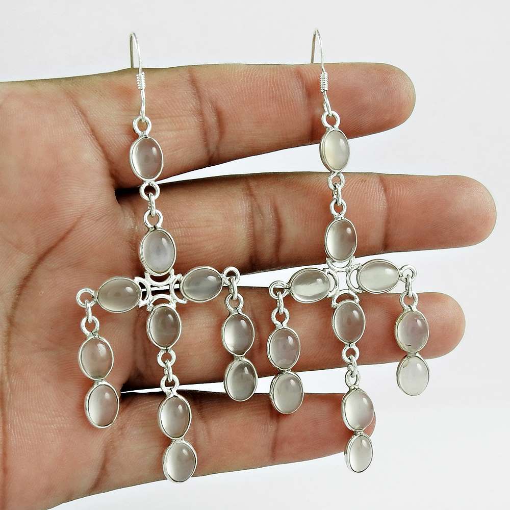 Gift For Her Natural Moonstone Dangle Tribal Earrings 925 Silver X22