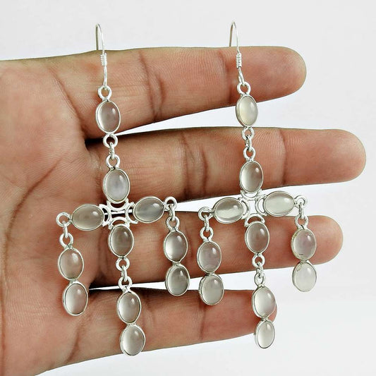 Gift For Her Natural Moonstone Dangle Tribal Earrings 925 Silver X22