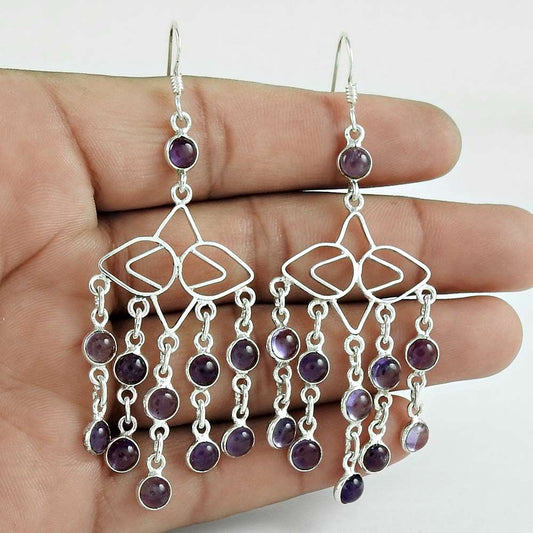 Wedding Gift For Her 925 Silver Natural Amethyst Dangle Tribal Earrings G17