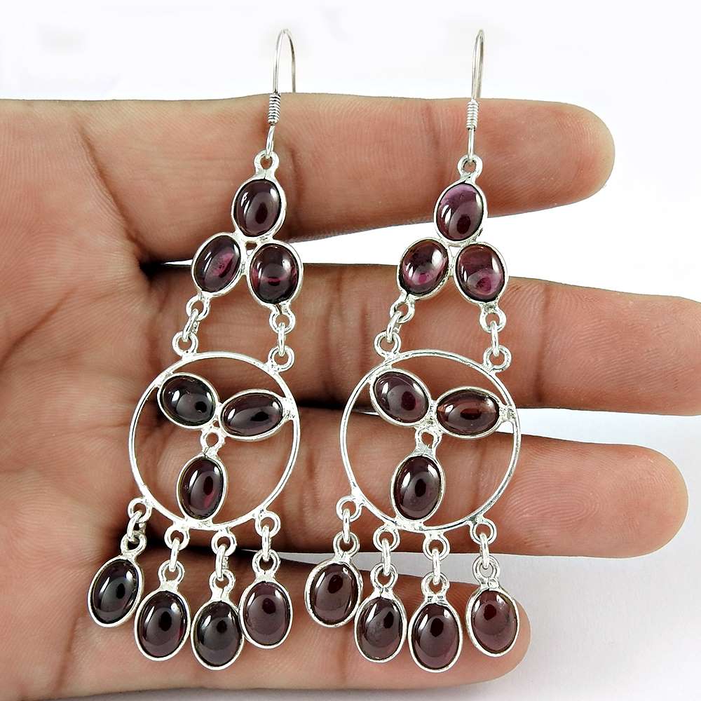 Made in India Garnet Gemstone Sterling Silver Earrings Jewelry Supplier