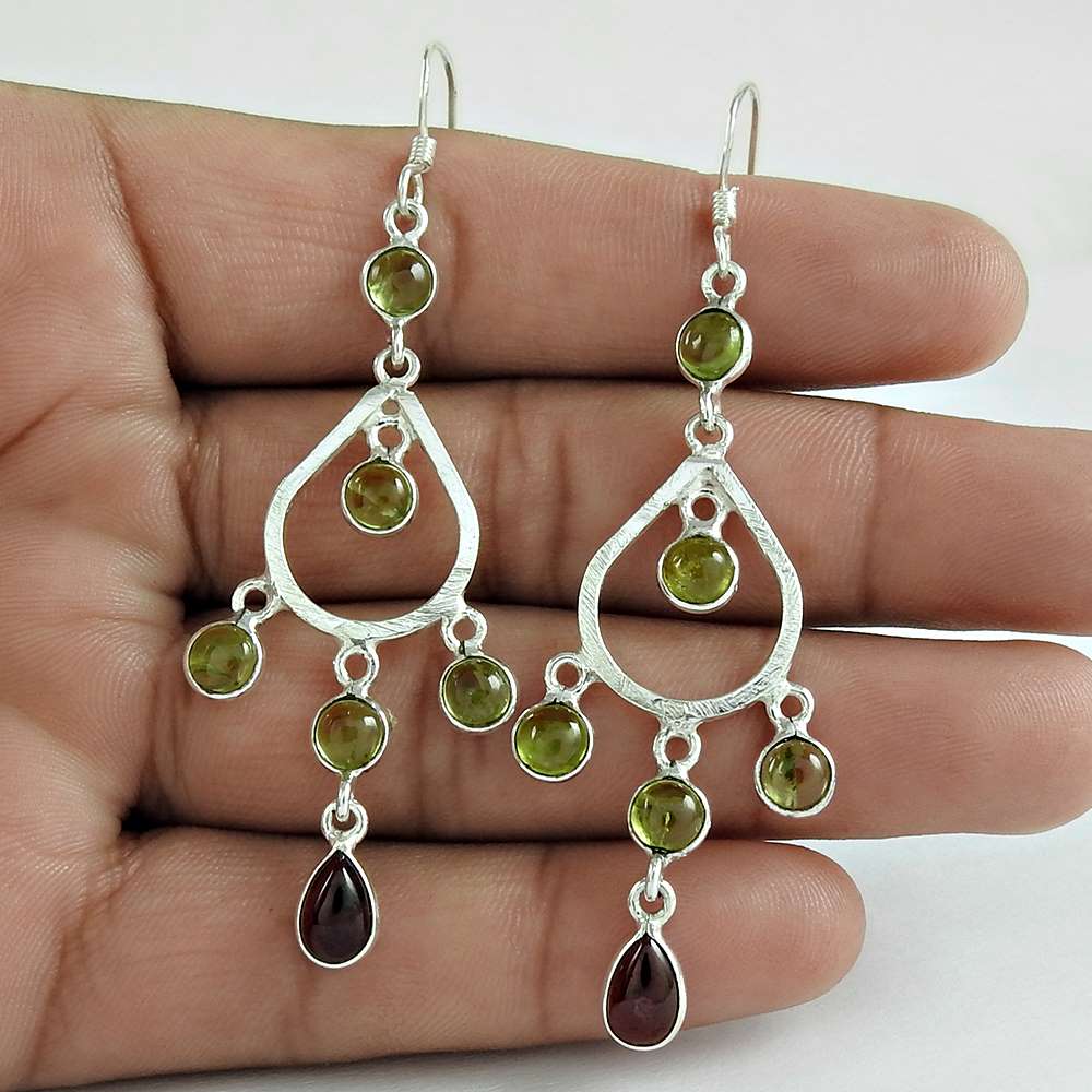 Wedding Gift For Her 925 Silver Natural Garnet Dangle Bohemian Earrings S17