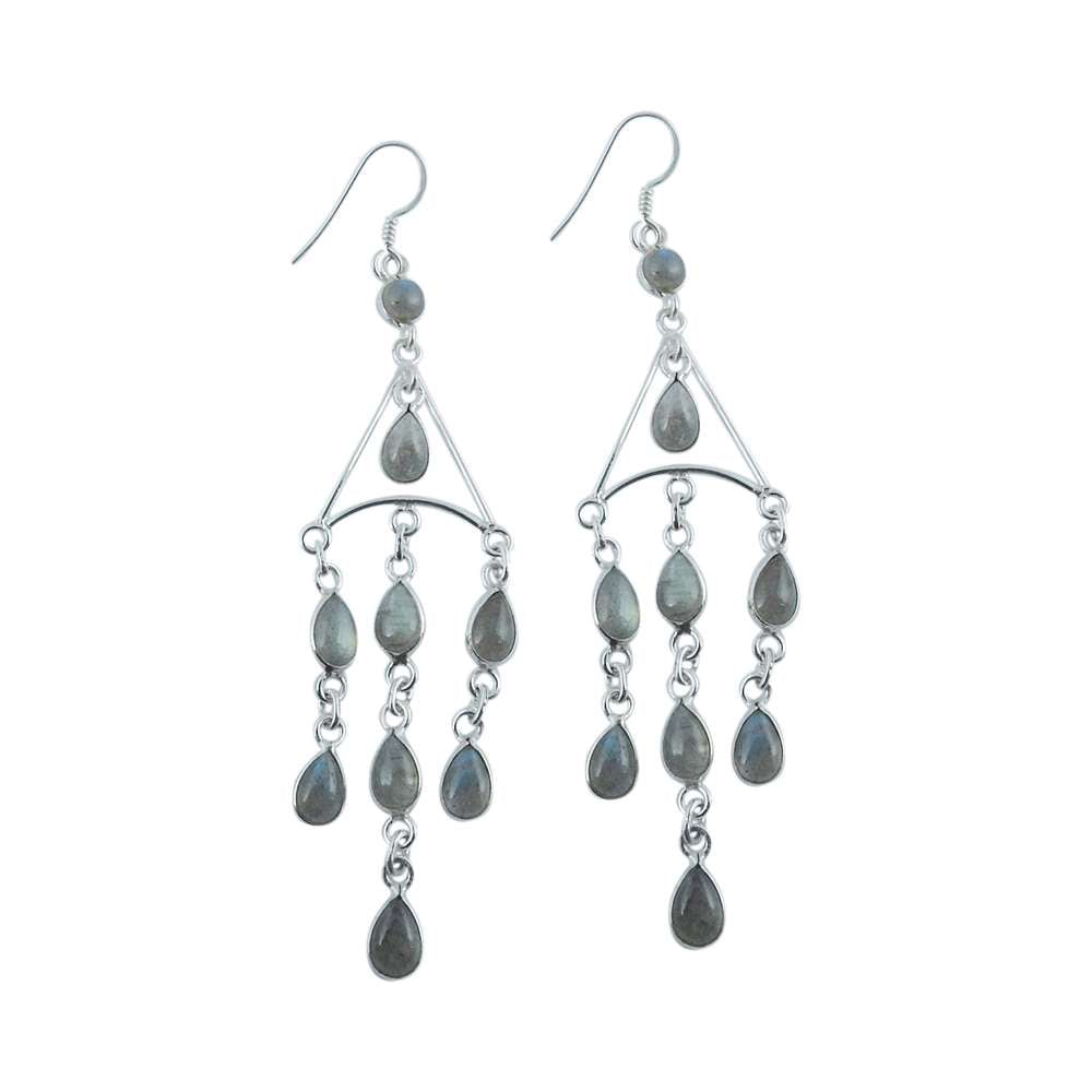 Natural Labradorite Gemstone Dangle Boho Earrings 925 Silver For Women V17