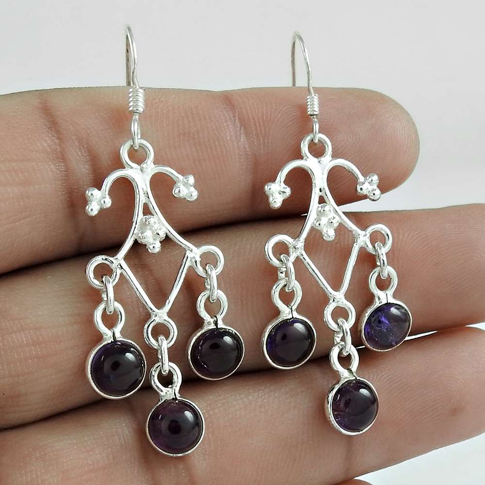 Woman Gift Natural Amethyst Gemstone Earrings 925 Sterling Silver Jewelry T2