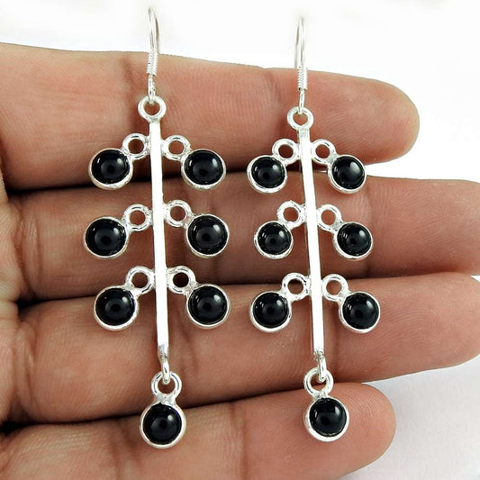 Anniversary Gift For Her Natural Onyx Dangle Boho Earrings 925 Silver D18