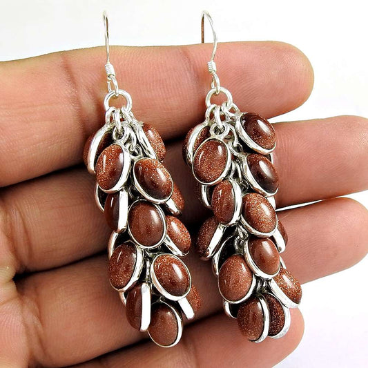 Scenic Brown Sunstone Gemstone Sterling Silver Earrings Sterling Silver Jewellery