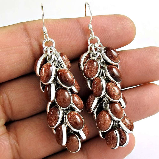 Graceful Brown Sunstone Gemstone Sterling Silver Earrings 925 Silver Jewellery