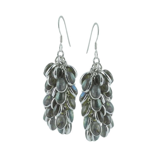 Natural Labradorite Gemstone Dangle Bohemian Earrings 925 Silver E2