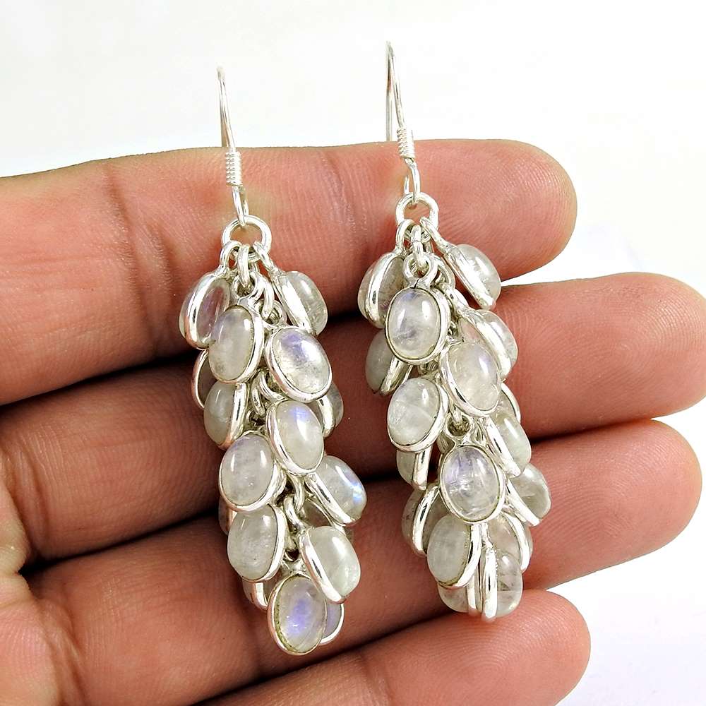Stunning Rainbow Moonstone Sterling Silver Earrings 925 Silver Jewellery