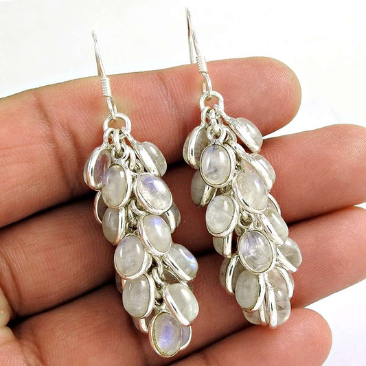 Rattling Rainbow Moonstone Sterling Silver Earrings 925 Silver Jewellery