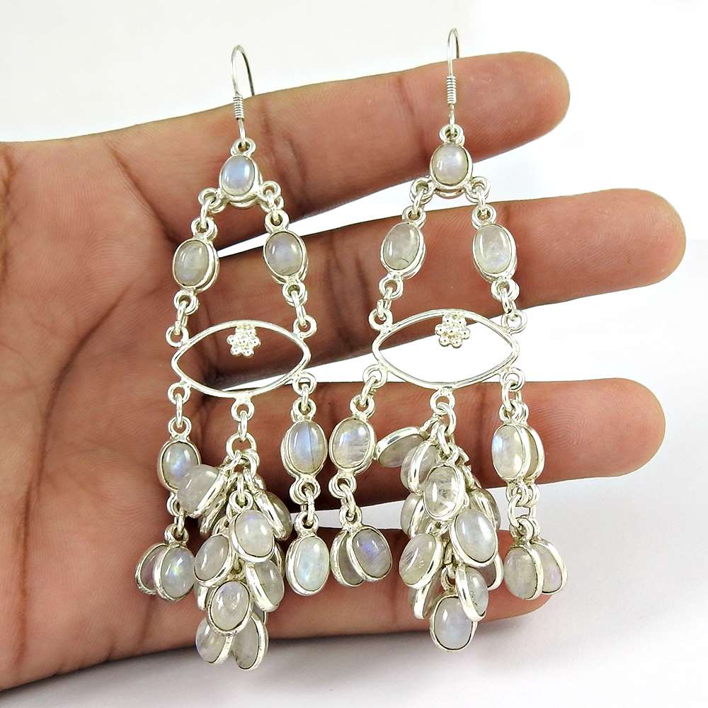 sterling silver fashion jewelry Designer Rainbow Moonstone Gemstone Earrings Wholesale