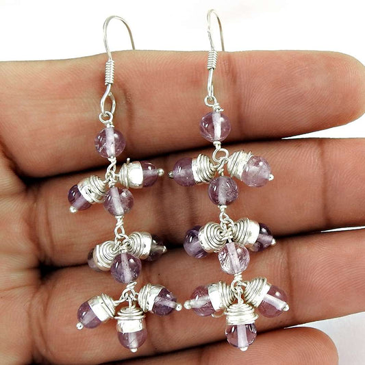 Lovely Amethyst Gemstone Sterling Silver Earrings Indian Sterling Silver Jewellery